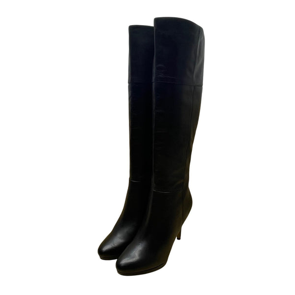 Audrey Brooke Women’s Black Leather Knee-High Stiletto Heel Boots Size 7.5M