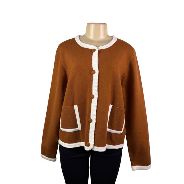 Pretty Garden Womens Brown/White Button-Front Cardigan Sweater Size XXL - New