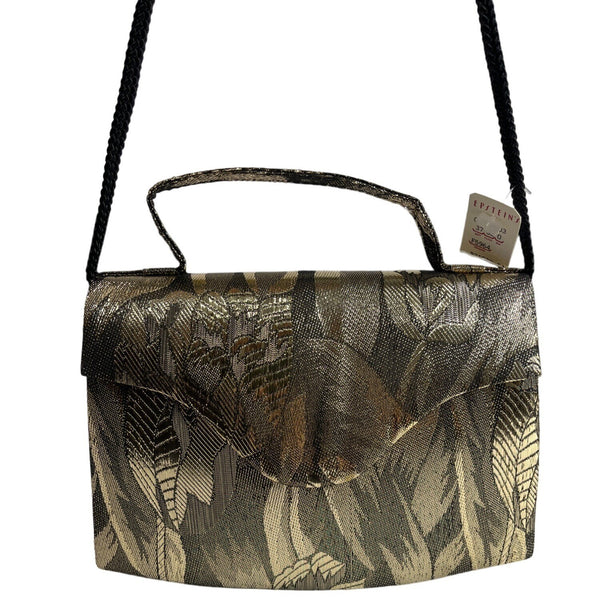 Epstein's Women's Gold Plant Canvas With Magnet Snap Crossbody Bag Sz S - NWT