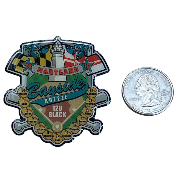Maryland Bayside Breeze 12U Black 2015 Baseball Team Pin With Dual Backing