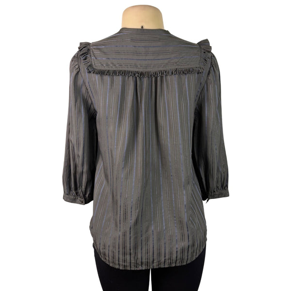 Marc By Marc Jacobs Womens Gray 100% Silk Ruffled Striped Blouse Size 8