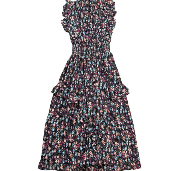 Nanette Lepore Womens Black Floral Midi Dress Ruffled Sleeveless Size 8