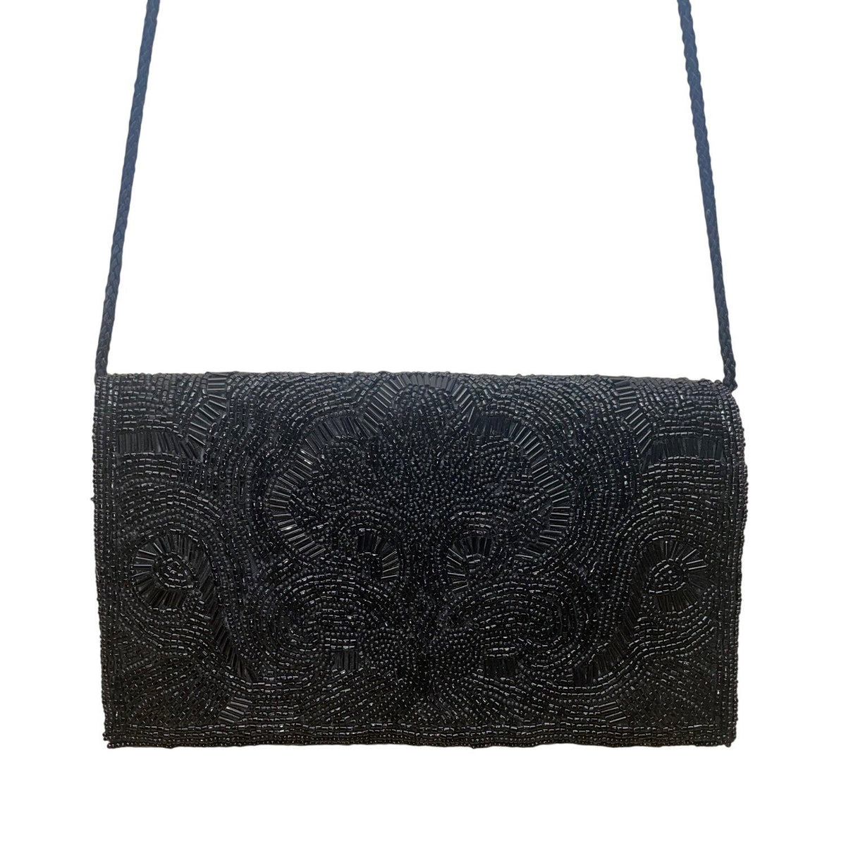 Lord & Taylor Women’s Black Beaded Floral Design Shoulder Strap Evening Clutch