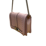 Rebecca Minkoff Women’s Pink Chevron Quilted Leather Turn Lock Crossbody Bag
