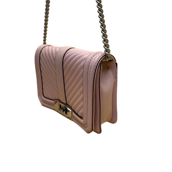 Rebecca Minkoff Women’s Pink Chevron Quilted Leather Turn Lock Crossbody Bag