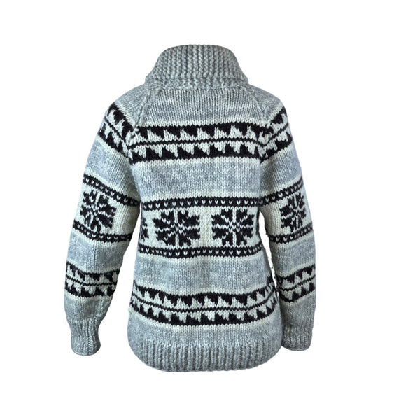 Tuak Unisex Grey & Black Wool Nordic Knit Cardigan Sweater Shawl Collar