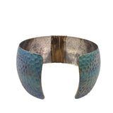 Hammered Textured Mixed Metal Cuff Bracelet Women Turquoise & Gold Tone