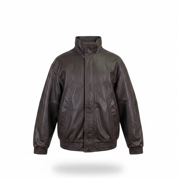 Bershka Mens Brown Faux Leather Bomber Jacket Lining Lightweight Size XL