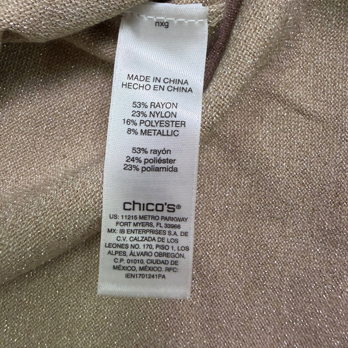 Chicos Womens Gold Metallic Knit Mock Neck Sweater Long Sleeve Classic Fit Sz 2