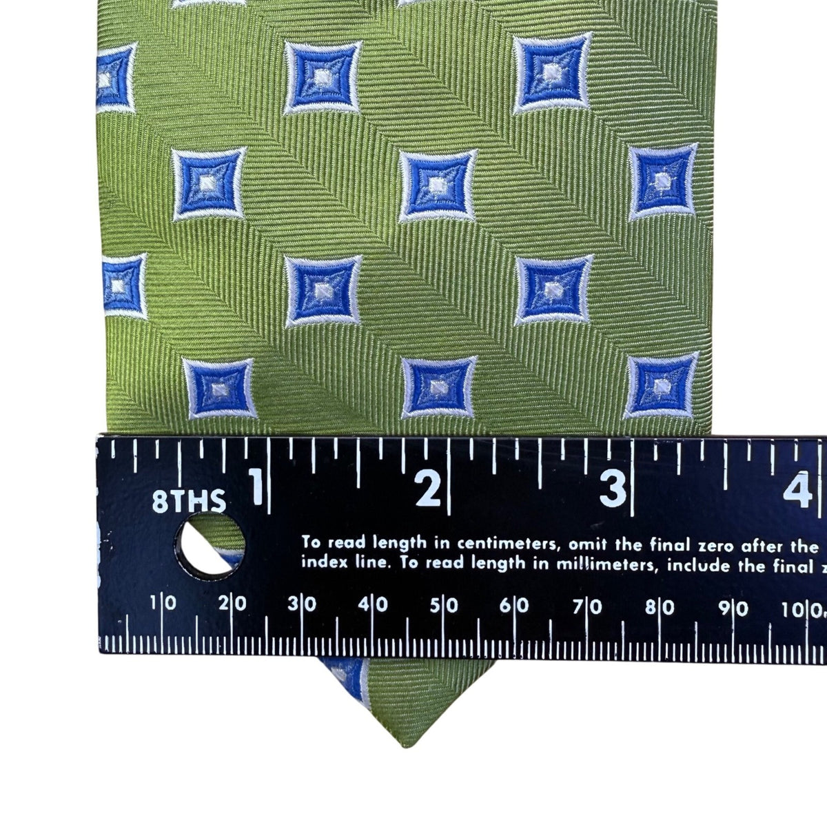 Jos. A. Bank Mens Green & Blue 100% Silk Geometric Pattern Tie