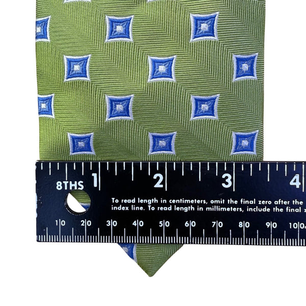 Jos. A. Bank Mens Green & Blue 100% Silk Geometric Pattern Tie