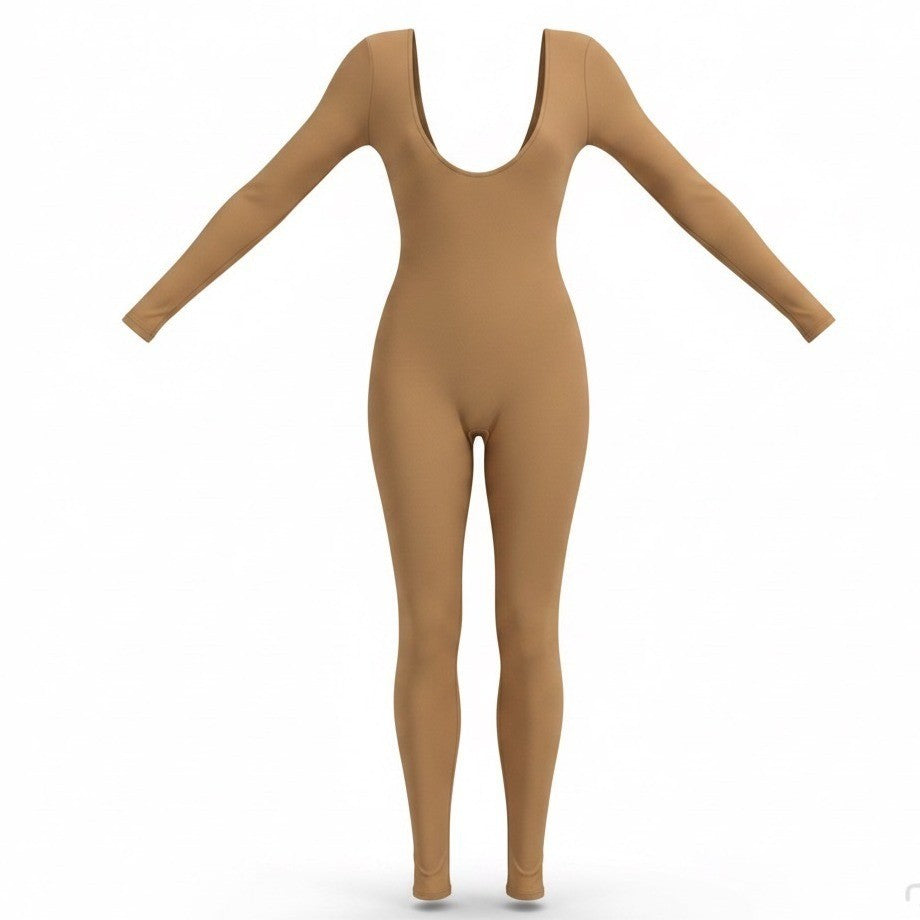 Baltogs Womens Tan Scoop Neck & Long Sleeve Stretch Catsuit Size M