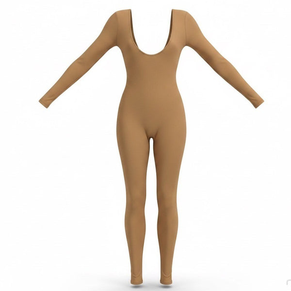 Baltogs Womens Tan Scoop Neck & Long Sleeve Stretch Catsuit Size M