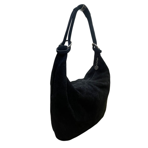 Casper Women’s Black Suede Soft Interior Pocket Silver Hardware Classic Hobo Bag