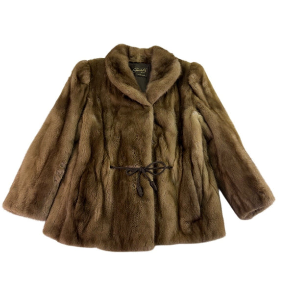Mano Swartz Womens Brown Mink Fur Jacket Tie Waist Coat