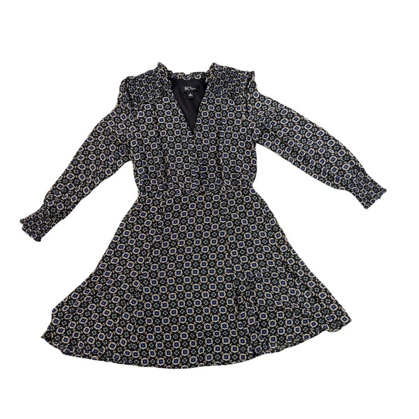 BCX Womens Black & White A-Line Dress With Floral Print And Long Sleeves Sz M