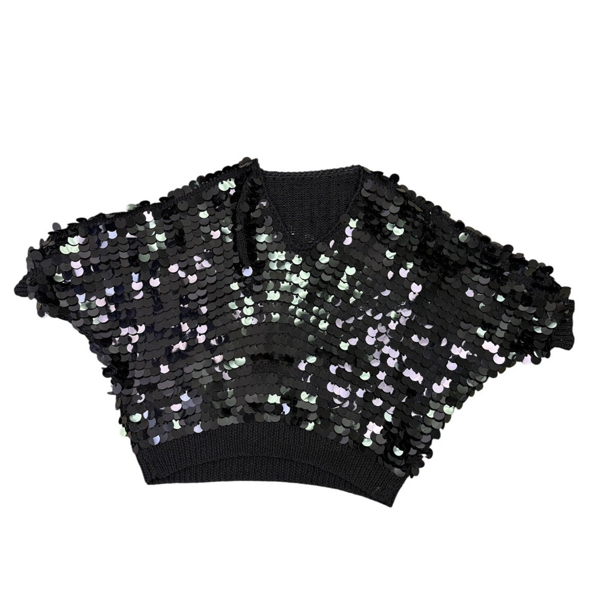 Black Sequin Women’s Cropped Batwing Sweater Top One Size Adjustable Fit