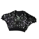 Black Sequin Women’s Cropped Batwing Sweater Top One Size Adjustable Fit