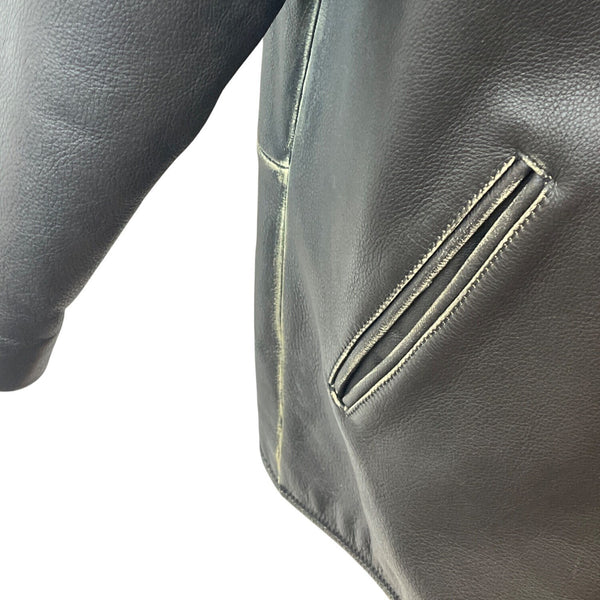 Fitigueso Men's Black Leather Hoodie With Washed Seam Size M