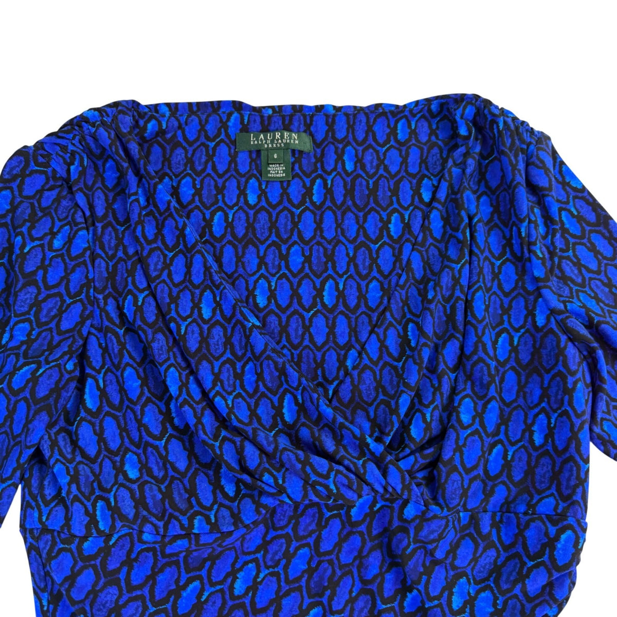 Lauren Ralph Lauren Womens Blue Wrap Dress Animal Print Short Sleeve  Size 6