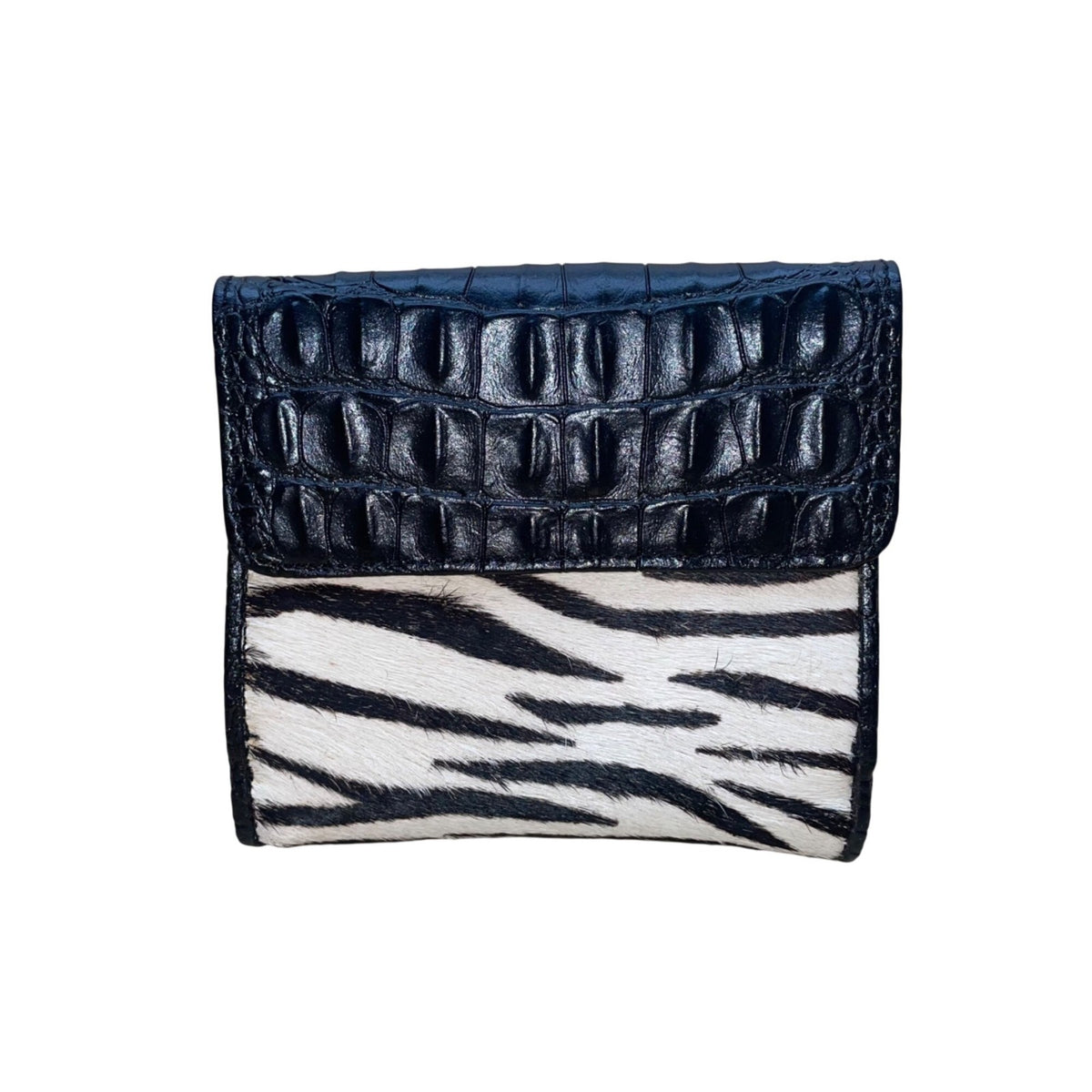 Cleo & Patek Women’s Red Leather Zebra Print Wallet With Croco Embossed Accents