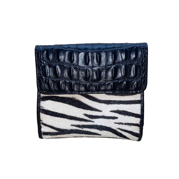 Cleo & Patek Women’s Red Leather Zebra Print Wallet With Croco Embossed Accents