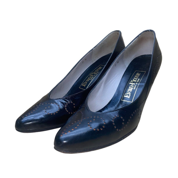Evan Picone Women’s Black Leather Perforated Pointed Toe Dress Pumps Size 8N
