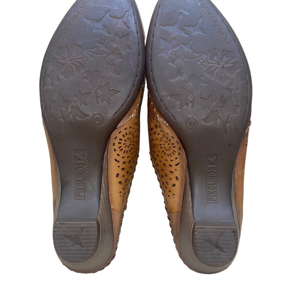 Pikolinos Women’s Brown Leather Laser Cut Slip-On Mules Size 38