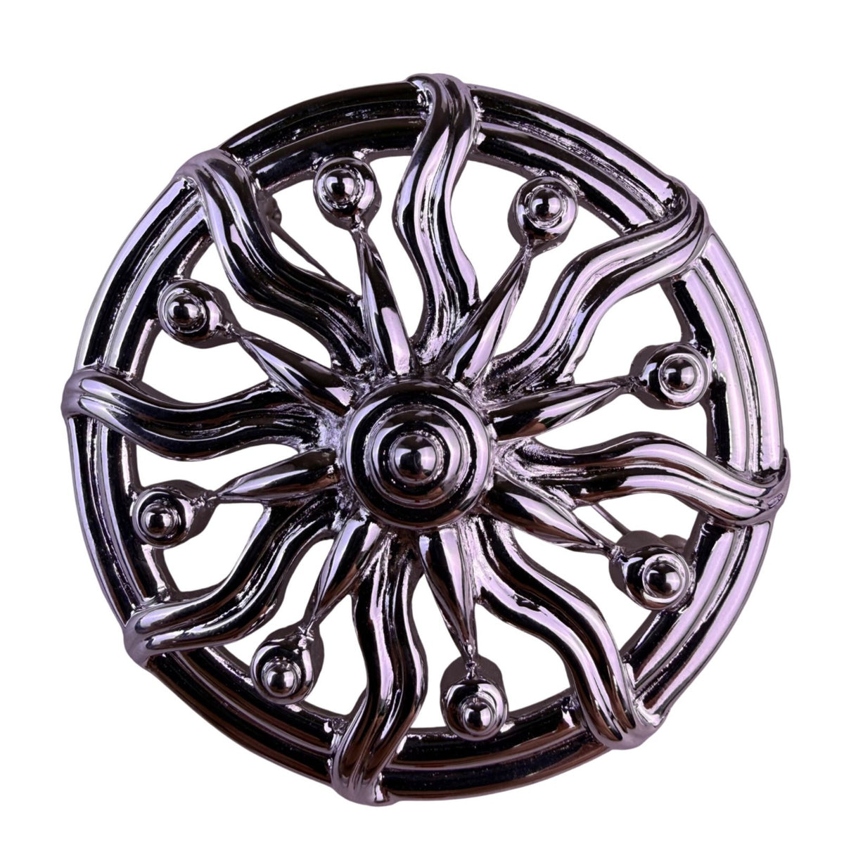 Monet Womens Silver Tone Metal Sunburst Brooch Vintage Filigree Circular Design