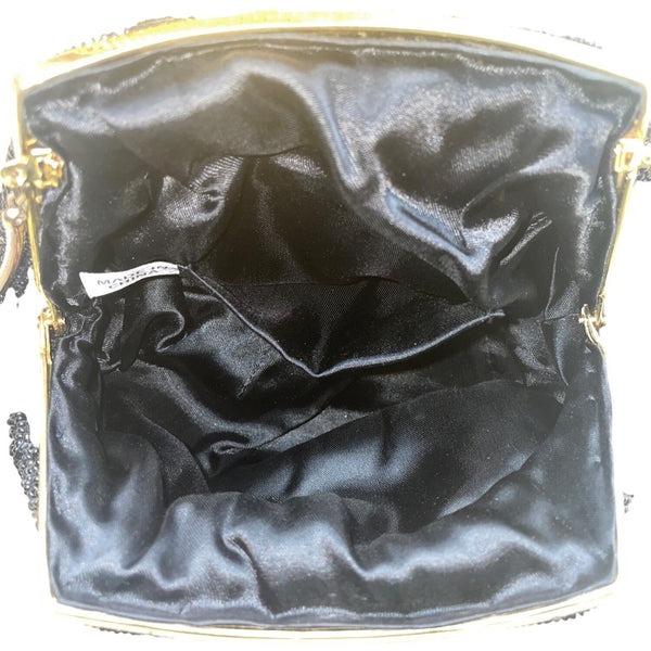 La Regale Women’s Black Beaded Gold Frame Clasp Shoulder Evening Bag
