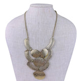 Textured Gold Tone Womens Metal Bib Necklace Tribal Ethnic Design 