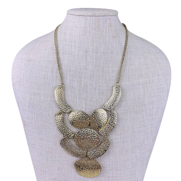 Textured Gold Tone Womens Metal Bib Necklace Tribal Ethnic Design 