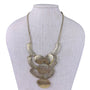 Textured Gold Tone Womens Metal Bib Necklace Tribal Ethnic Design 