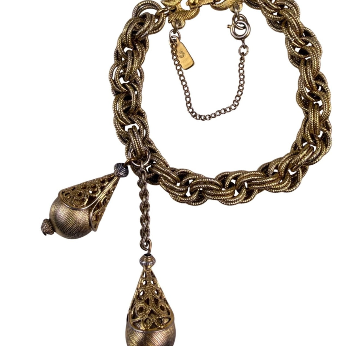 Monet Bolero 1962 Gold Tone Metal Vintage Bracelet Filigree Dangles Chain