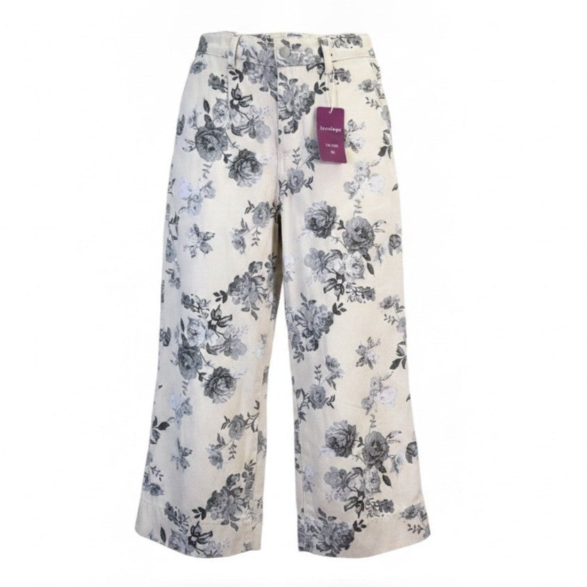 Loveimgs Womens Beige Floral Wide-Leg Pants Size M