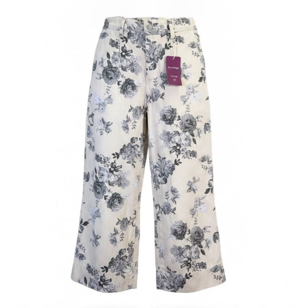 Loveimgs Womens Beige Floral Wide-Leg Pants Size M