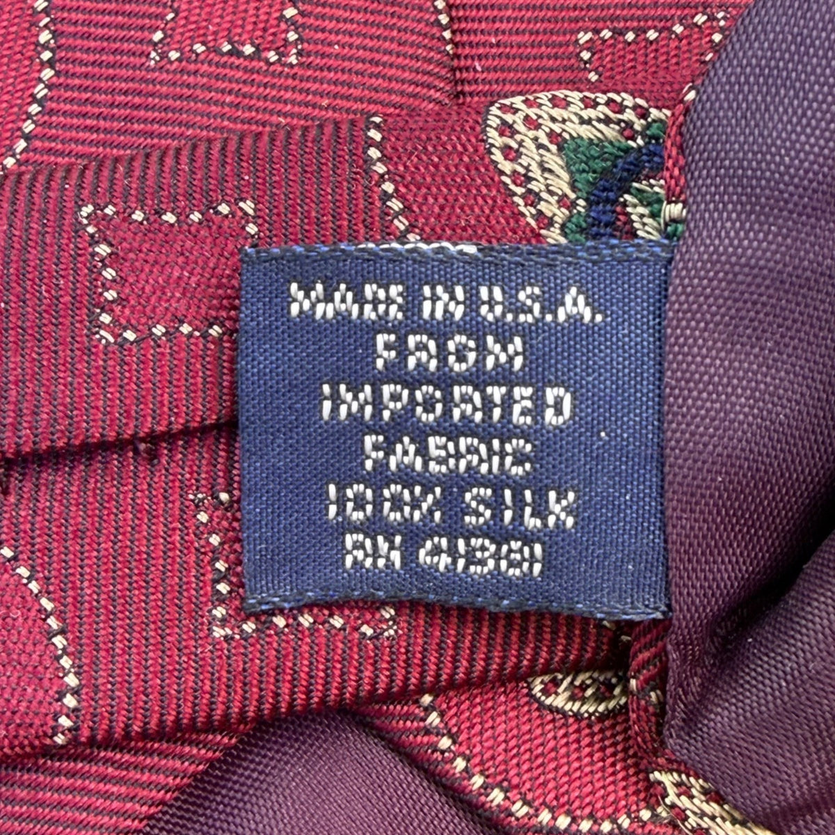 Polo Ralph Lauren Mens Burgundy 100% Silk Patterned Tie Geometric Design