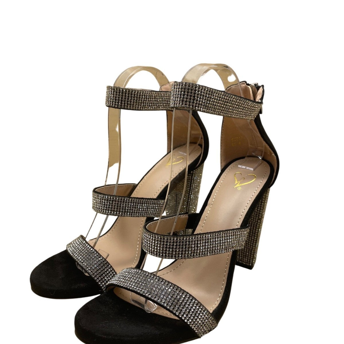 Windsor Women’s Black Suede Rhinestone Strappy High Heel Sugar Sandals Size 8