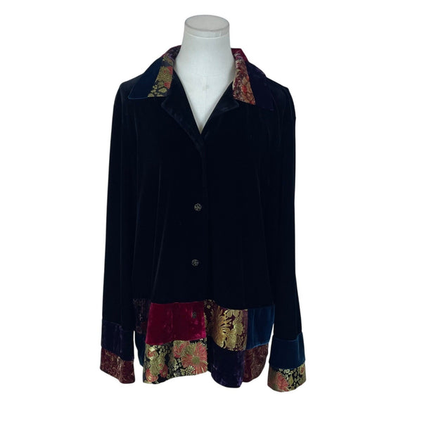 Vintage Notations Womens Black Velvet Button-Up Jacket Size  XL