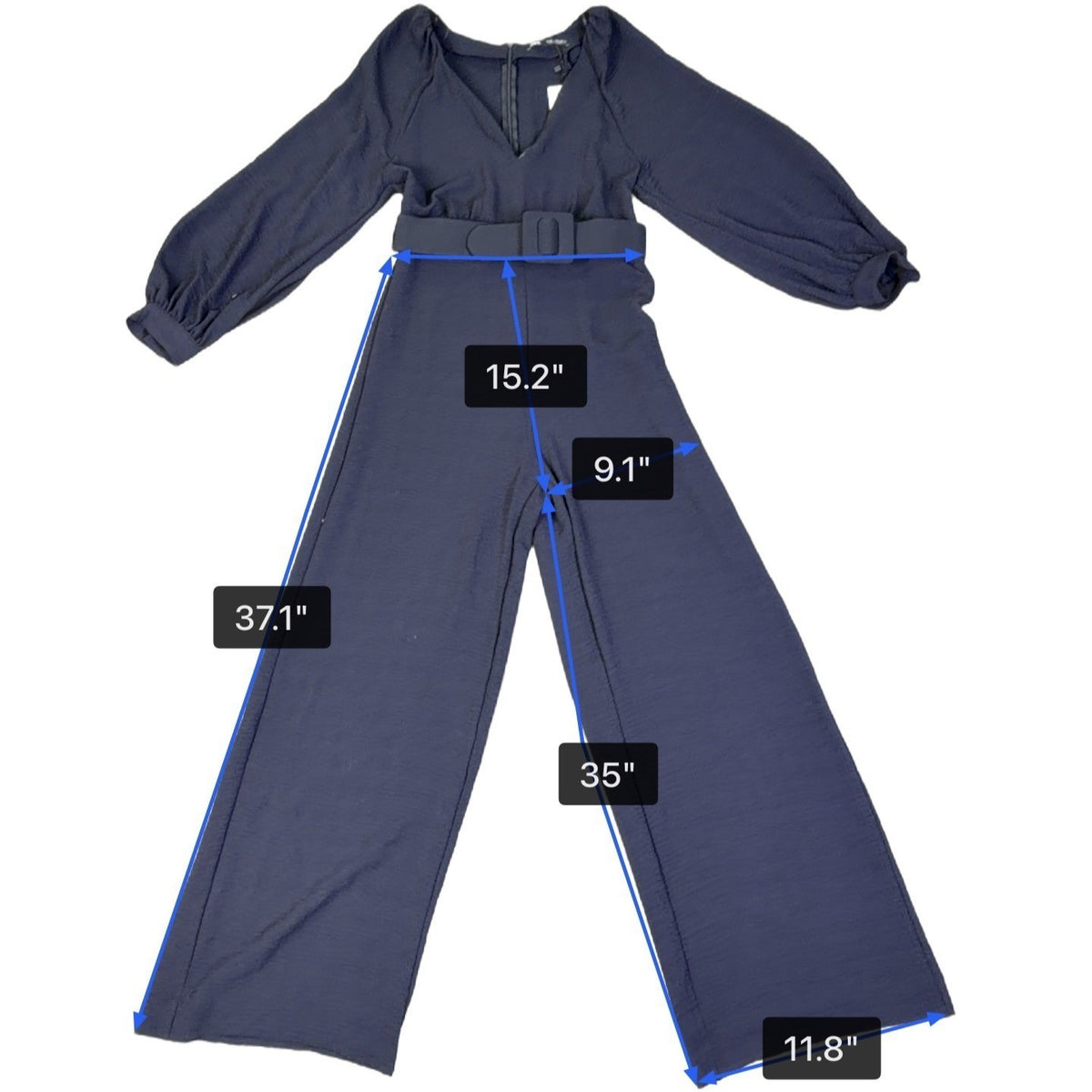 Zara Womens Navy Jumpsuit With Long Sleeves Belted Waist Size M