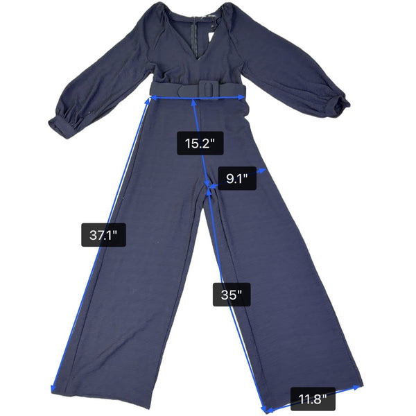 Zara Womens Navy Jumpsuit With Long Sleeves Belted Waist Size M