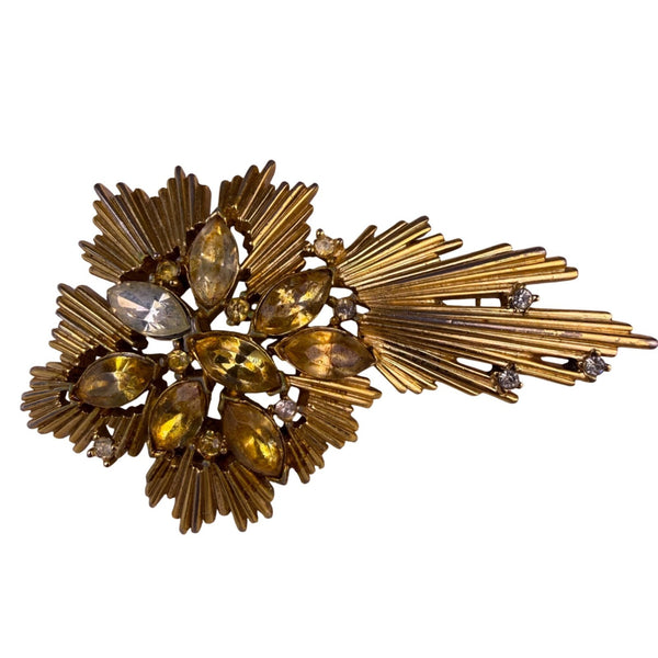 Trifari Vintage Womens Gold Tone & Amber Atomic Style Brooch Pin Jewelry