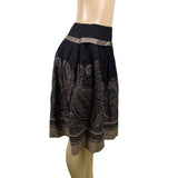 Black Cotton & Silk Women’s Paisley Midi Skirt With Pleats & Beige Accents