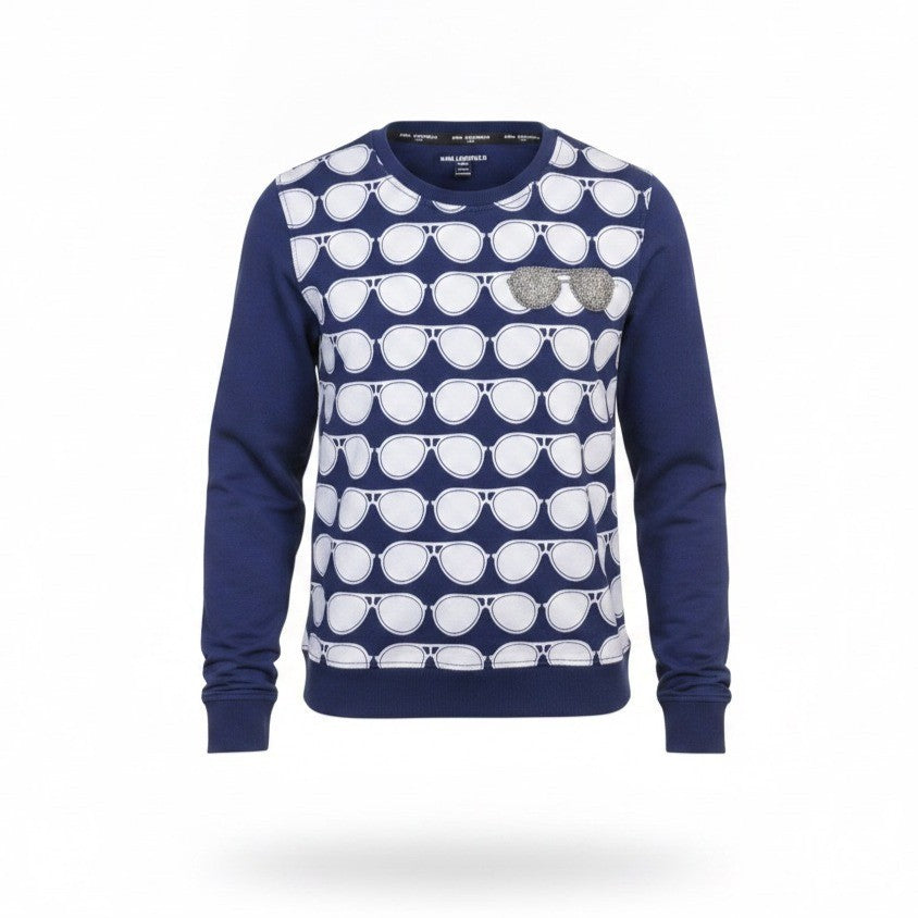 Karl Lagerfeld Paris Womens Navy Printed Long Sleeve Sweatshirt Size S