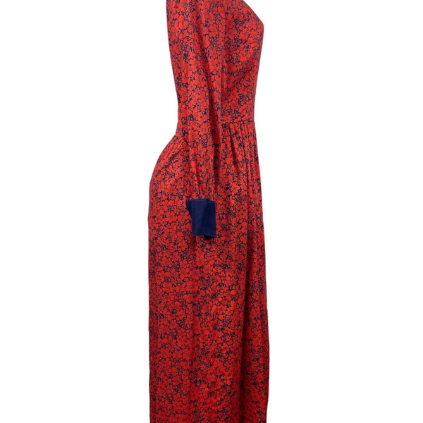 Vintage Therese Red & Navy Floral Long Sleeve Midi Dress