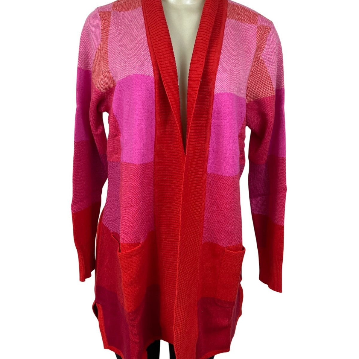 Isaac Mizrahi Live Open Front Cardigan Sweater Womens Pink & Red Knit Size S