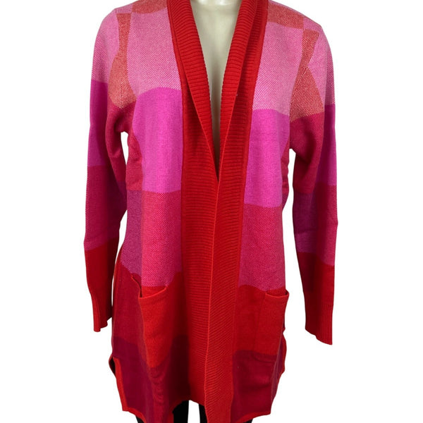 Isaac Mizrahi Live Open Front Cardigan Sweater Womens Pink & Red Knit Size S
