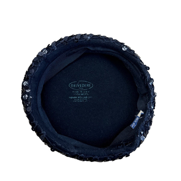 Vintage Belvedere New York Black Sequin Cocktail Hat
