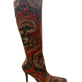 Diba Women’s Red & Black Fabric Paisley Print Stiletto Heel Tall Boots Size 6.5