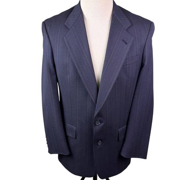 Christian Mens Navy Virgin Wool Pinstripe Suit Jacket & Pants Two Piece Set